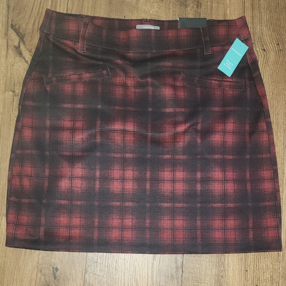Maurices Red and Black Plaid Mini Skirt